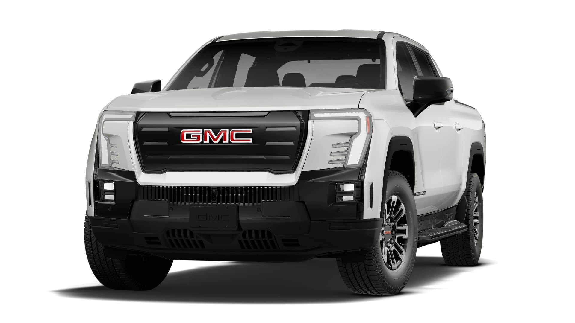 2026 GMC Sierra EV Elevation Standard Range in Summit White — front three-quarter view