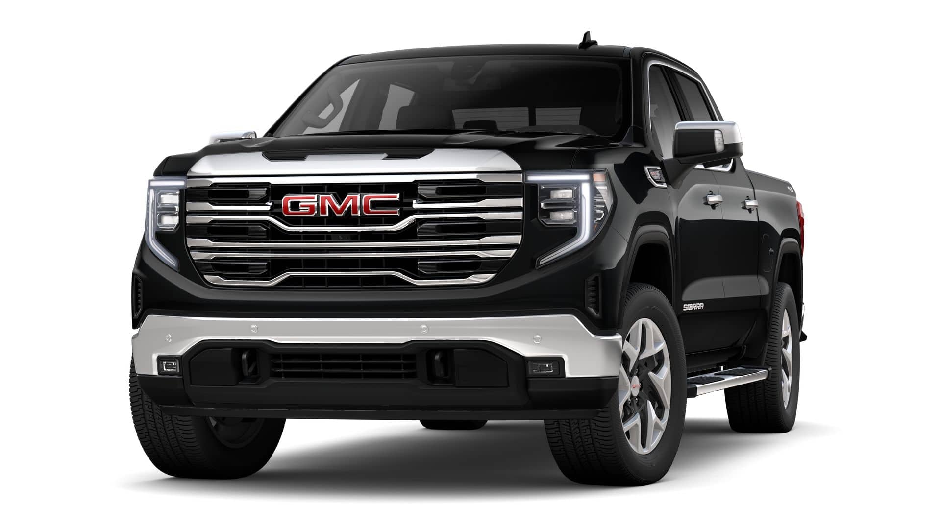 2026 GMC Sierra 1500 SLT in Onyx Black — front three-quarter view