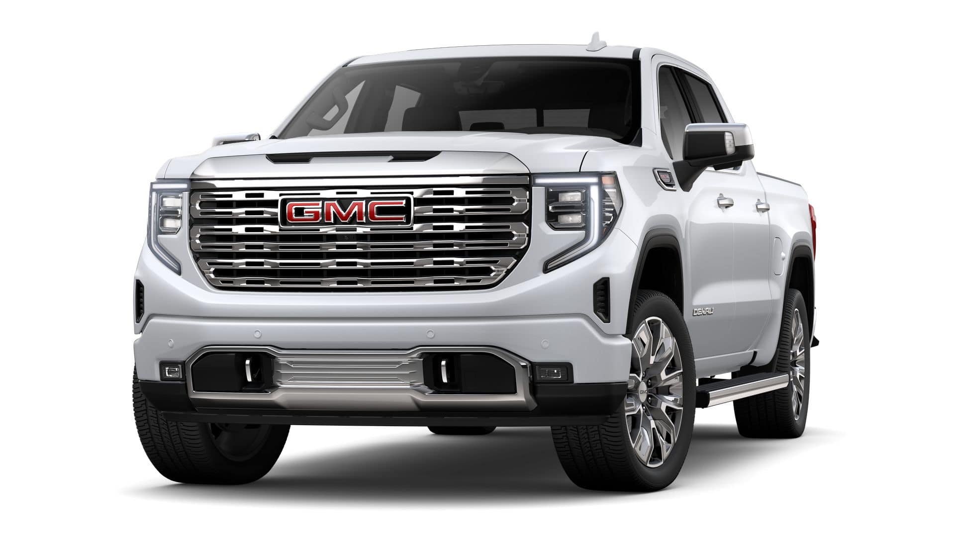 2026 GMC Sierra 1500 Denali in Glacier White Tricoat — front three-quarter view